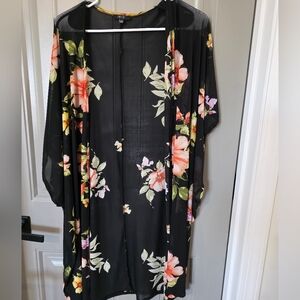 Iris Womans Large Floral Kimono Sheer Beach Cover Up Summer